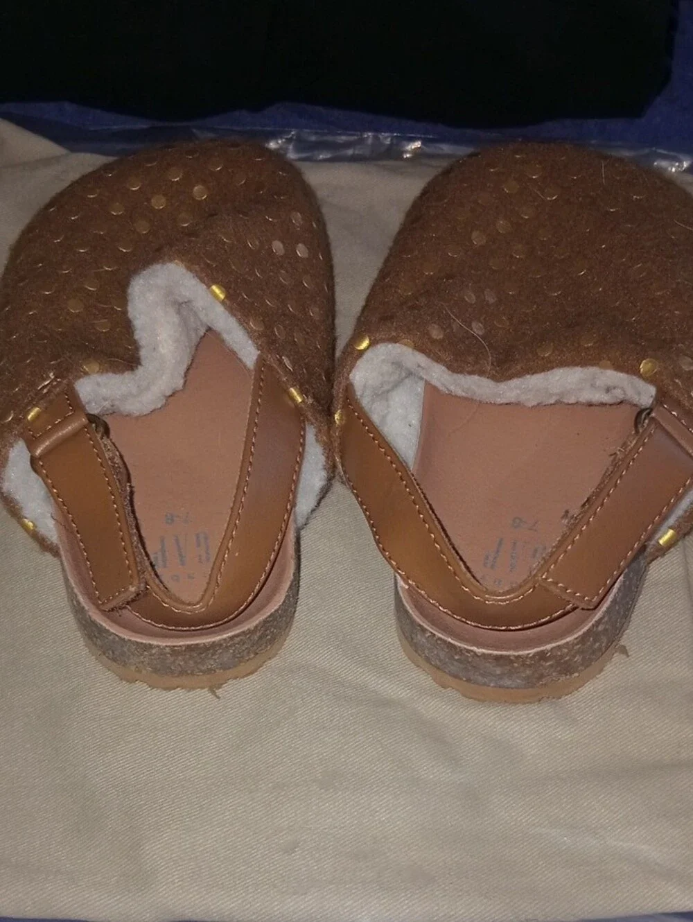 GAP Brown Slip-On Baby Shoes with Gold Polka Dots